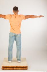 Whole body orange tshirt light blue jeans modeling t pose of Harold